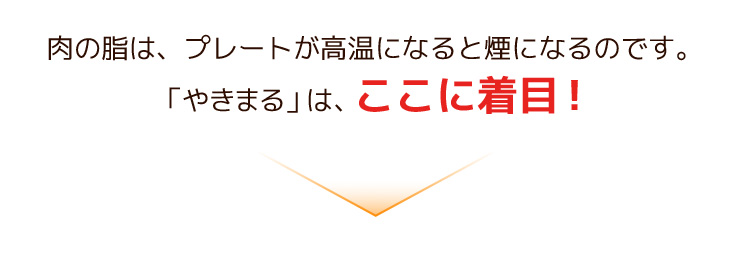 肉の脂は、プレートが高温になると煙になるのです。「やきまる」は、ここに着目！